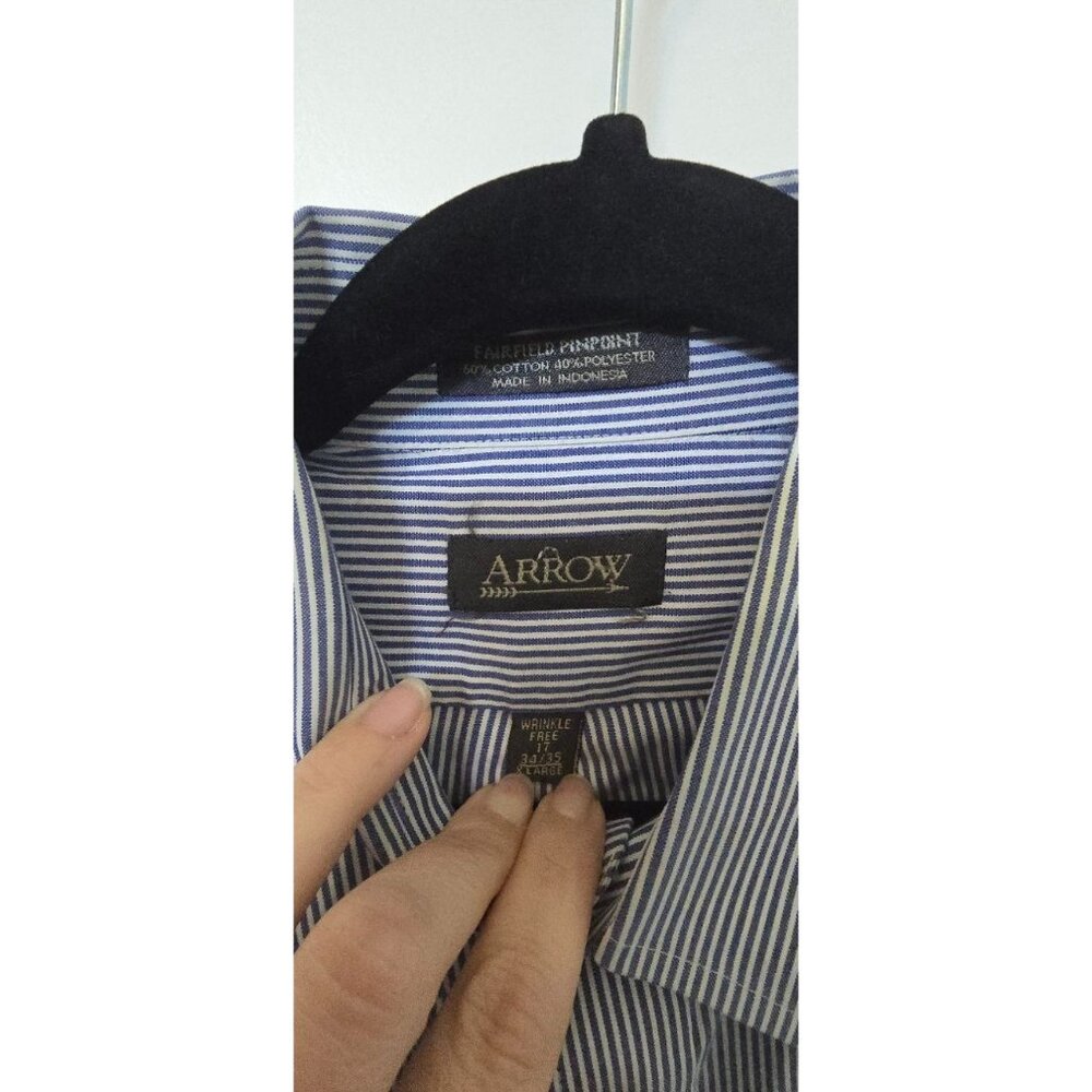 Arrow Fairfield Point Mens Blue/White Striped Button-Up Dress Shirt Wrinkle Free - Picture 3 of 3